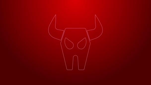 Green line Buffalo skull icon isolated on red background. 4K Video motion graphic animation — Stock Video