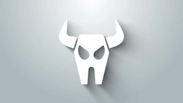 Witte Buffalo schedel pictogram geïsoleerd op grijze achtergrond. 4K Video motion grafische animatie — Stockvideo