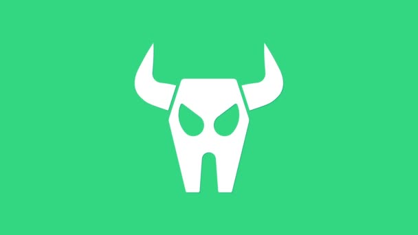 White Buffalo skull icon isolated on green background. 4K Video motion graphic animation — Stock Video