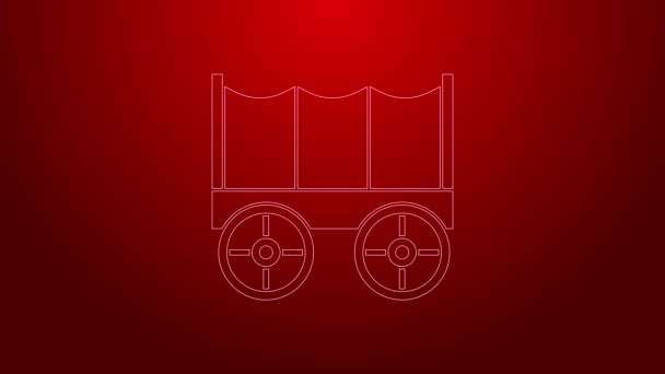 Green line Wild west covered wagon icon isolated on red background. 4K Video motion graphic animation — Stock Video