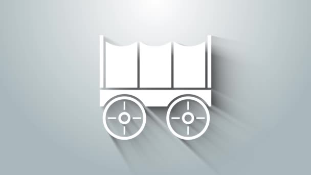 White Wild west covered wagon icon isolated on grey background. 4K Video motion graphic animation — Stock Video