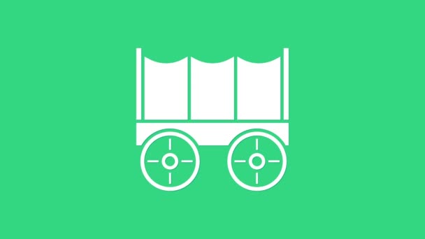 White Wild West täckt vagn ikon isolerad på grön bakgrund. 4K Video motion grafisk animation — Stockvideo