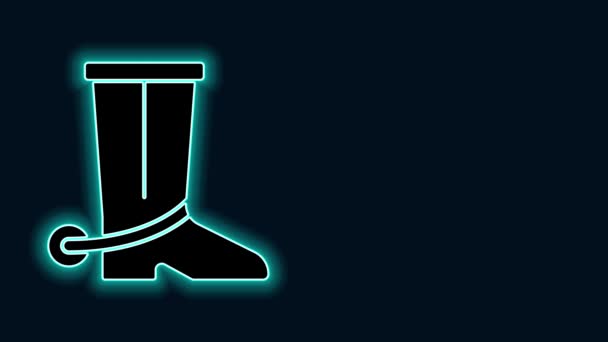 Zářící neonová čára Kovboj boot ikona izolované na černém pozadí. Grafická animace pohybu videa 4K — Stock video