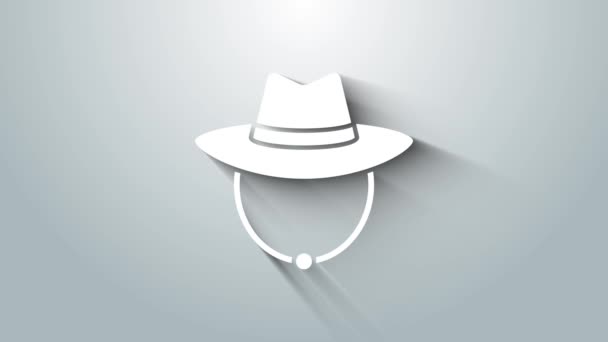 Icono de sombrero vaquero occidental blanco aislado sobre fondo gris. Animación gráfica de vídeo 4K — Vídeos de Stock