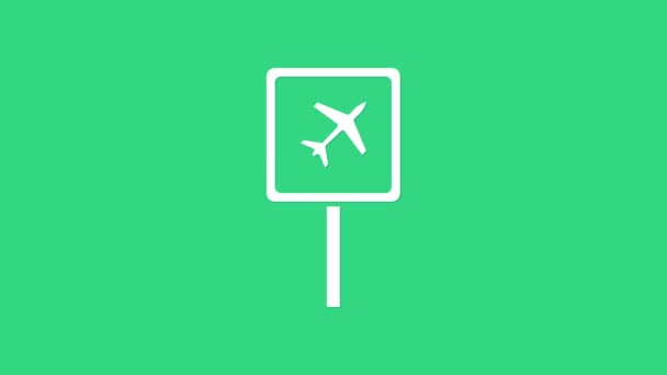 Icona dell'aeroporto bianco isolato su sfondo verde. Animazione grafica 4K Video motion — Video Stock