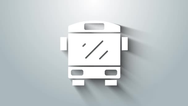 Vit buss ikon isolerad på grå bakgrund. Transportkoncept. Busstransportskylt. Turism eller offentliga fordon symbol. 4K Video motion grafisk animation — Stockvideo