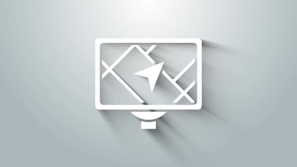 Fehér Gps eszköz térkép ikon elszigetelt szürke háttér. 4K Videó mozgás grafikus animáció — Stock videók