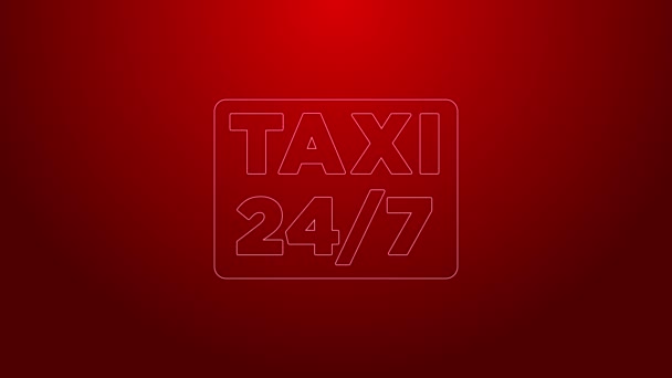 Zelená čára Ukazatel mapy s ikonou taxi izolované na červeném pozadí. Symbol umístění. Grafická animace pohybu videa 4K — Stock video