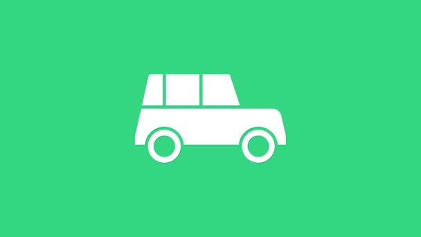 Ícone de carro branco isolado no fundo verde. Vista frontal. Animação gráfica em movimento de vídeo 4K — Vídeo de Stock