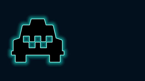 Parlayan neon hat taksi ikonu siyah arka planda izole edildi. 4K Video hareketli grafik canlandırması — Stok video