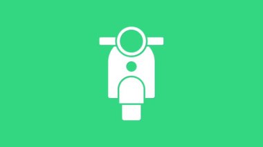 Beyaz Scooter simgesi yeşil arkaplanda izole edildi. 4K Video hareketli grafik canlandırması