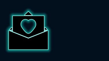 Parlayan neon hattı Zarfın içinde siyah arka planda Valentine 'ın kalp ikonu var. Mesaj aşkım. Aşk ve romantizm mektubu. 4K Video hareketli grafik canlandırması