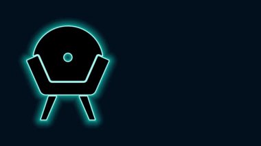 Parlayan neon hattı Armchair simgesi siyah arkaplanda izole edildi. 4K Video hareketli grafik canlandırması
