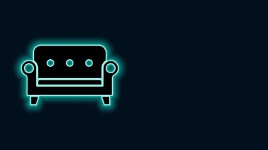 Parlayan neon hattı kanepe simgesi siyah arkaplanda izole edildi. 4K Video hareketli grafik canlandırması