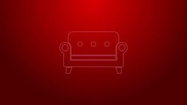 Yeşil çizgi kanepe simgesi kırmızı arkaplanda izole edildi. 4K Video hareketli grafik canlandırması