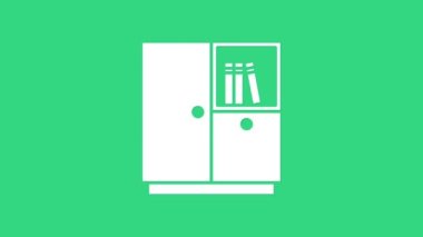 Beyaz Gardırop simgesi yeşil arka planda izole edildi. 4K Video hareketli grafik canlandırması