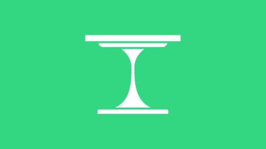 Yeşil arkaplanda beyaz yuvarlak masa simgesi izole edildi. 4K Video hareketli grafik canlandırması