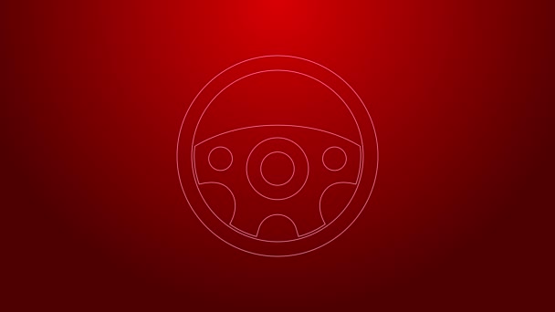 Linea verde icona volante isolato su sfondo rosso. Icona ruota auto. Animazione grafica 4K Video motion — Video Stock