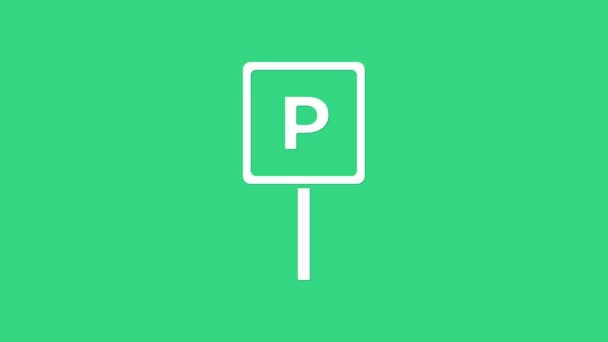 Icône de parking blanc isolé sur fond vert. Panneau routier. Animation graphique de mouvement vidéo 4K — Video
