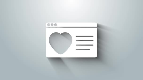 White Dating app online laptop koncepcja ikona izolowane na szarym tle. Profil płci męskiej płaski. Para pasuje do związku. 4K Animacja graficzna ruchu wideo — Wideo stockowe