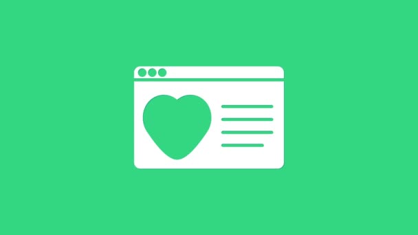 White Dating app online laptop koncepcja ikona izolowane na zielonym tle. Profil płci męskiej płaski. Para pasuje do związku. 4K Animacja graficzna ruchu wideo — Wideo stockowe