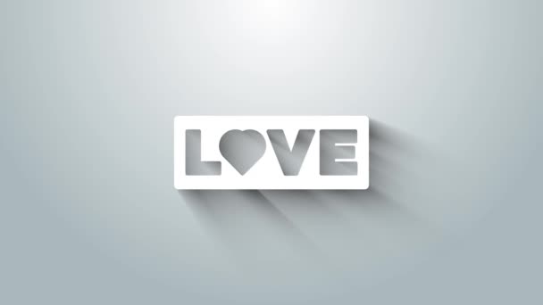 White Love tekstpictogram geïsoleerd op grijze achtergrond. Valentijnsdag wenskaart sjabloon. 4K Video motion grafische animatie — Stockvideo