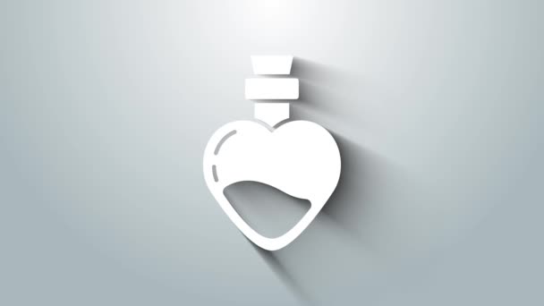 グレーの背景に愛のアイコンが隔離されたホワイトボトル。バレンタインデーのシンボル。4Kビデオモーショングラフィックアニメーション — ストック動画