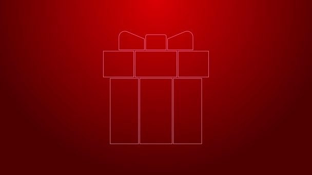 Grüne Linie Geschenk-Box-Symbol isoliert auf rotem Hintergrund. Valentinstag. 4K Video Motion Grafik Animation — Stockvideo
