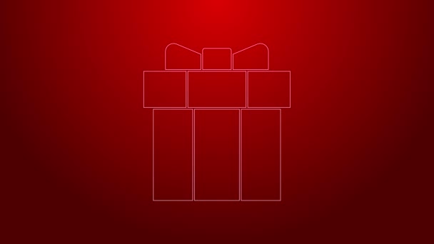 Línea verde Icono de caja de regalo aislado sobre fondo rojo. Día de San Valentín. Animación gráfica de vídeo 4K — Vídeo de stock