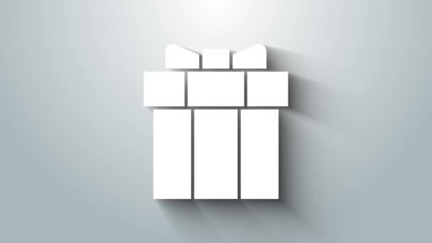Gri arkaplanda beyaz hediye kutusu simgesi izole edildi. Sevgililer Günü. 4K Video hareketli grafik canlandırması — Stok video