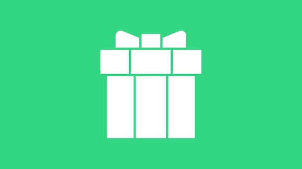 Ikona bílé dárkové krabice izolované na zeleném pozadí. Valentýn. Grafická animace pohybu videa 4K — Stock video