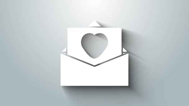 White Envelope with Valentine heart icon isolated on grey background. Message love. Letter love and romance. 4K Video motion graphic animation — Stock Video