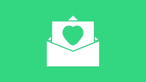 White Envelope with Valentine heart icon isolated on green background. Message love. Letter love and romance. 4K Video motion graphic animation — Stock Video