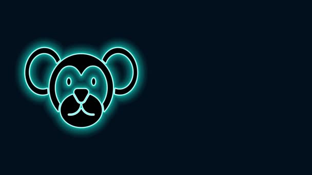 Gloeiende neon lijn Monkey icoon geïsoleerd op zwarte achtergrond. Dierensymbool. 4K Video motion grafische animatie — Stockvideo