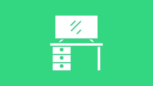 Bílý televizní stůl stojan ikona izolované na zeleném pozadí. Grafická animace pohybu videa 4K — Stock video
