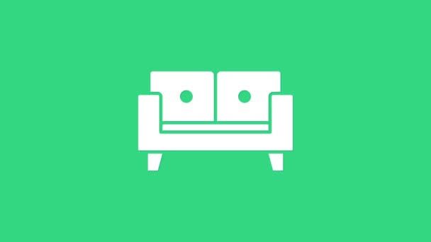 White Sofa icon isolated on green background. 4K Video motion graphic animation — Stock Video