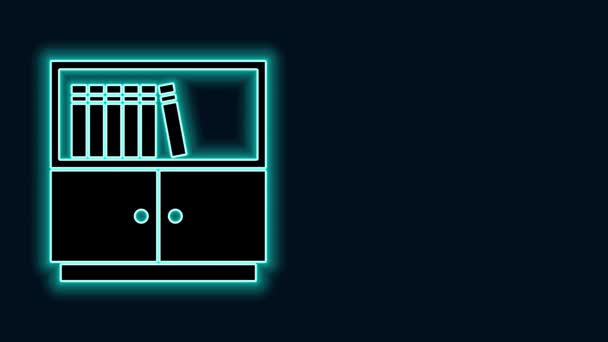 Linha de néon brilhante Ícone de estante de biblioteca isolado no fundo preto. Animação gráfica em movimento de vídeo 4K — Vídeo de Stock
