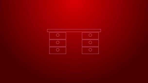 Green line Office desk icon isolated on red background. 4K Video motion graphic animation — Stock Video