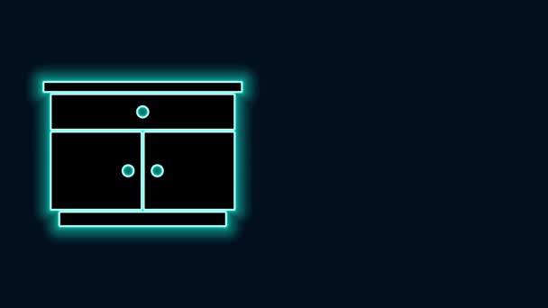 Glödande neon linje Möbler nattduksbord ikon isolerad på svart bakgrund. 4K Video motion grafisk animation — Stockvideo