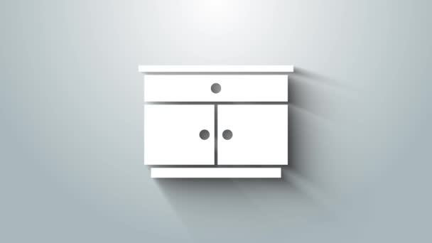 Muebles blancos icono de la mesa de noche aislado sobre fondo gris. Animación gráfica de vídeo 4K — Vídeos de Stock