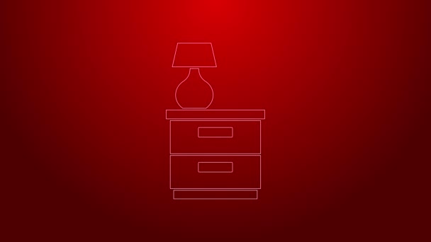 Zielona linia Meble szafka nocna z ikoną lampy izolowane na czerwonym tle. 4K Animacja graficzna ruchu wideo — Wideo stockowe
