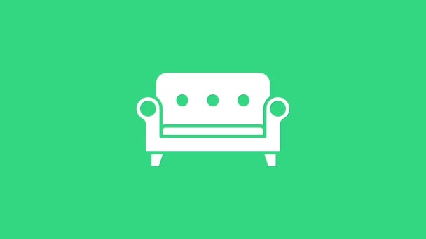 White Sofa icon isolated on green background. 4K Video motion graphic animation — Stock Video