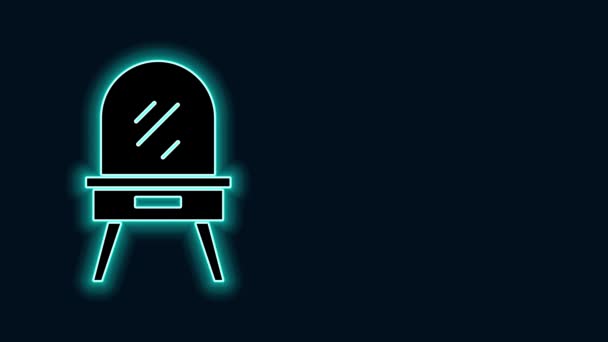 Linea neon luminosa Icona del tavolo da toeletta isolata su sfondo nero. Animazione grafica 4K Video motion — Video Stock