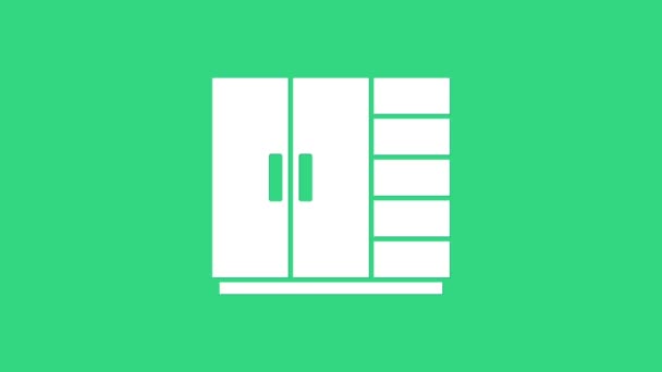 Icono de armario blanco aislado sobre fondo verde. Animación gráfica de vídeo 4K — Vídeo de stock