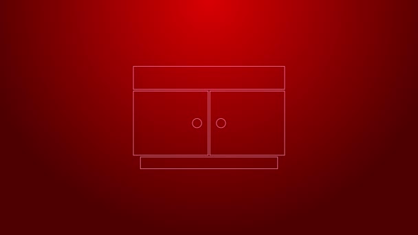 Green line Chest of drawers icon isolated on red background. 4K Video motion graphic animation — Stock Video