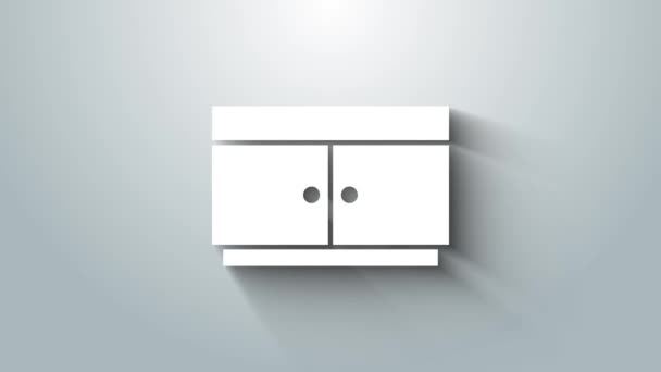 Biała skrzynia ikony szuflad odizolowana na szarym tle. 4K Animacja graficzna ruchu wideo — Wideo stockowe