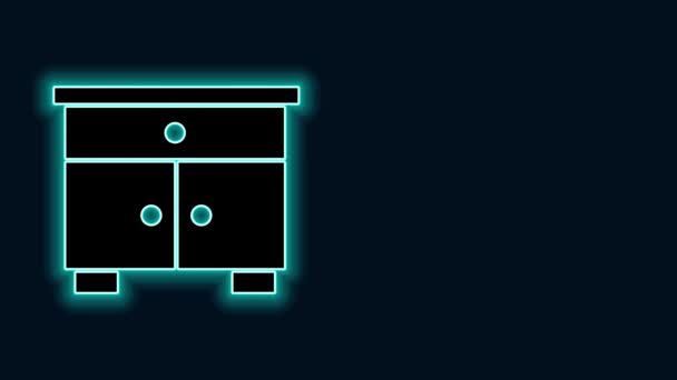 ネオンラインの輝き黒の背景に隔離された家具のナイトスタンドアイコン。4Kビデオモーショングラフィックアニメーション — ストック動画