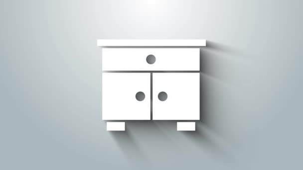 Ícone de mesa de cabeceira de móveis brancos isolado no fundo cinza. Animação gráfica em movimento de vídeo 4K — Vídeo de Stock