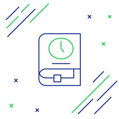 Kitap simgesi için satır zamanı beyaz arkaplanda izole edildi. Renkli taslak konsepti. Vektör.