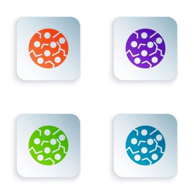 Beyaz arka planda izole edilmiş çikolatalı kurabiye ya da bisküvi rengi. Kare düğmelere renkli simgeleri yerleştir. Vektör.